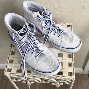 Vans White High-Top Sneakers with Blue and Red Details